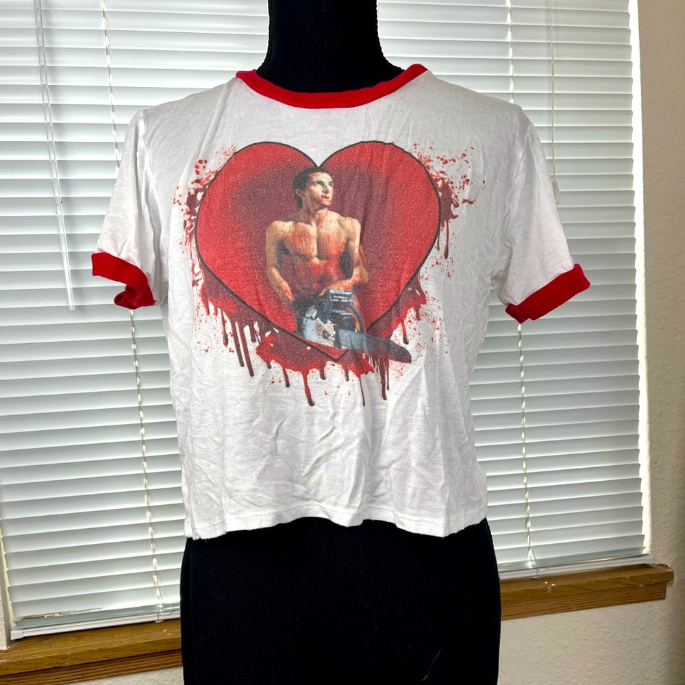American Psycho ringer crop top tshirt loose fitting siz small